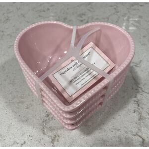 Set 4 Cupcakes and Cashmere 5” Bowls Heart Shape Melamine Valentine Pink Shimmer